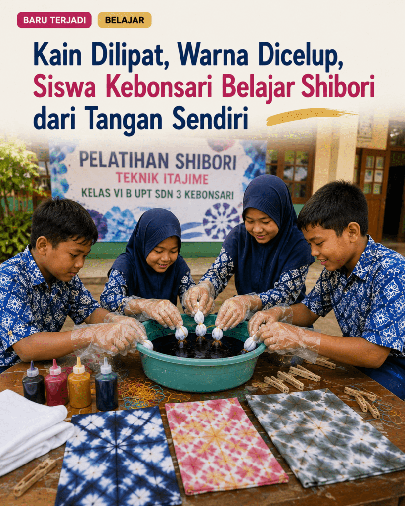 Read more about the article Kain Dilipat, Warna Dicelup, Siswa Kebonsari Belajar Shibori dari Tangan Sendiri